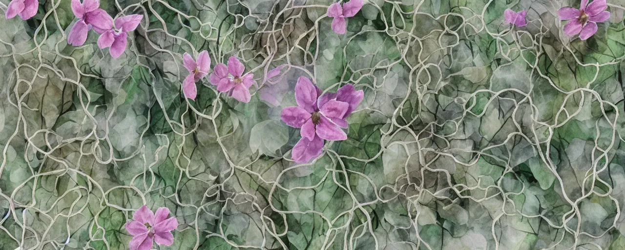 Image similar to delicate marble in a botanic garden, stony, puffy, botanical herbarium paper, watercolor colored painting and pencil, iridescent colors, 8 k, realistic shaded, fine details, artstation, italian, colonnade, vines, flowers, gardena architecture, pompeii