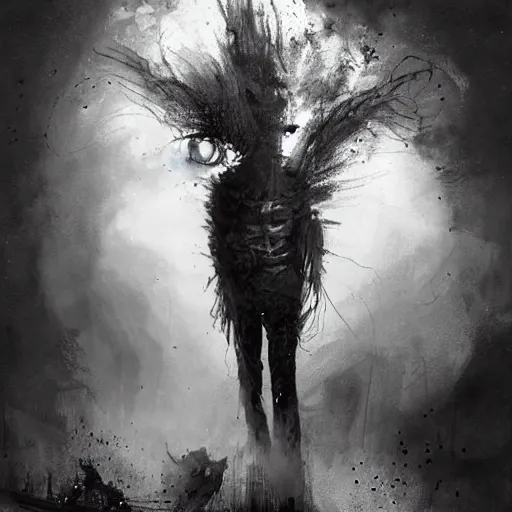 Image similar to emaciated ( the cure fan ) as dream from sandman, dim stars as eyes, by jeremy mann, by cedric peyravernay, by by russ mills, by richard avedon and ben templesmith, dramatic lightning, sadness, dark eye sockets, in the shadows, punk rock, gothic, high detailed, 8 k