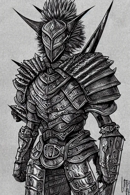 Image similar to thistle armoured warrior, symmetrical, highly detailed, digital art, pointy themed armour, sharp focus, trending on art station, kentaro miura manga art style