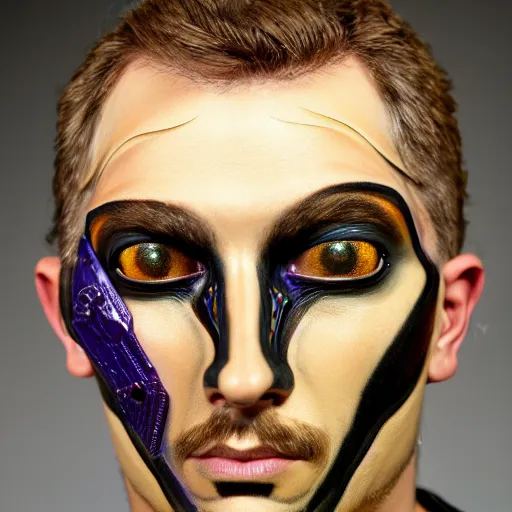 Prompt: an award finning closeup facial portrait by akseli kallen gallela luis rogyo and john howe of a bohemian male cyberpunk traveller clothed in excessively fashionable 8 0 s haute couture fashion and wearing ornate art nouveau body paint