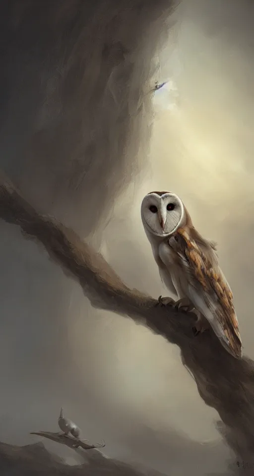 Image similar to barn owl painting in a style of charlie bowater, matte painting, 8k, fantasy