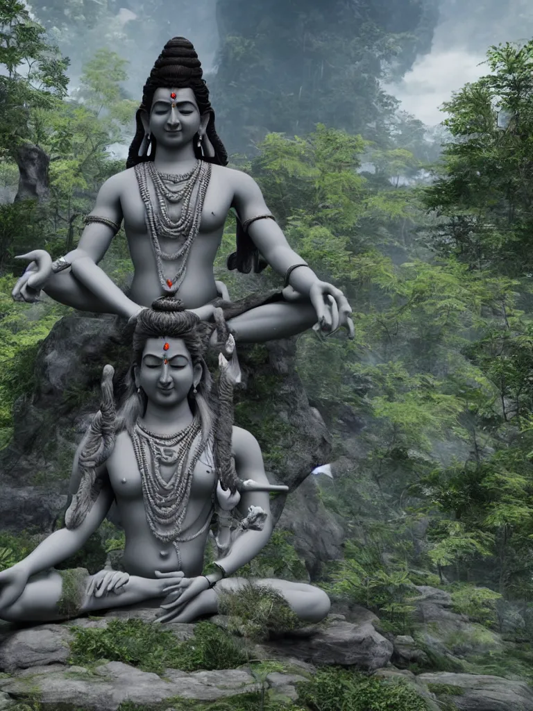 Prompt: lord shiva meditating, hyperrealistic, unreal engine