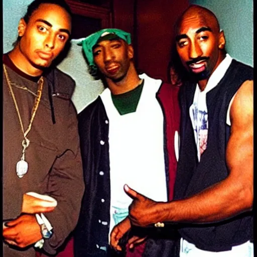 Image similar to sir isaac newton and tupac shakur chillin at the club, good friends, 9 0 s photograph