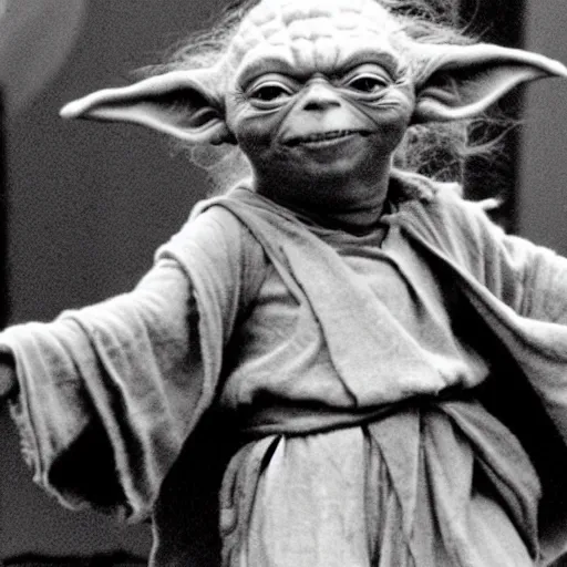 Image similar to yoda performing at woodstock