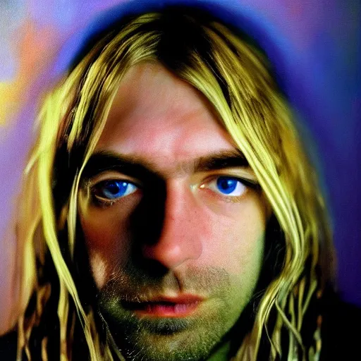 Image similar to colour masterpiece surreal closeup portrait photography of kurt cobain by felix kelly and annie leibovitz and michael cheval, deviantart, 8 k