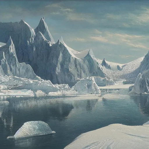 Prompt: A matte painting of ancient Antarctica by Abdel Malekinovsky and Boris Pugachev