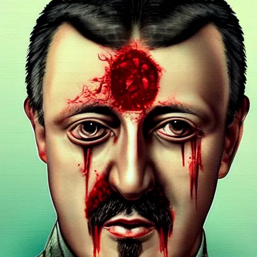 Image similar to igor ivanovich strelkov became bloody ugly worm, photo - realistic, color image, 2 k, highly detailed, bodyhorror, occult art