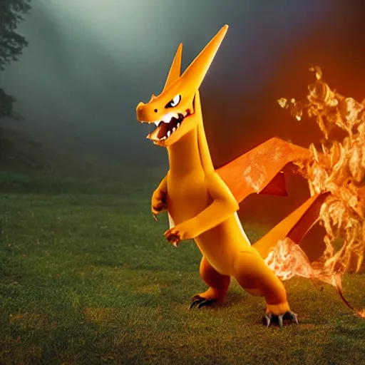 Image similar to national geographic professional photo of charizard in the wild, award winning