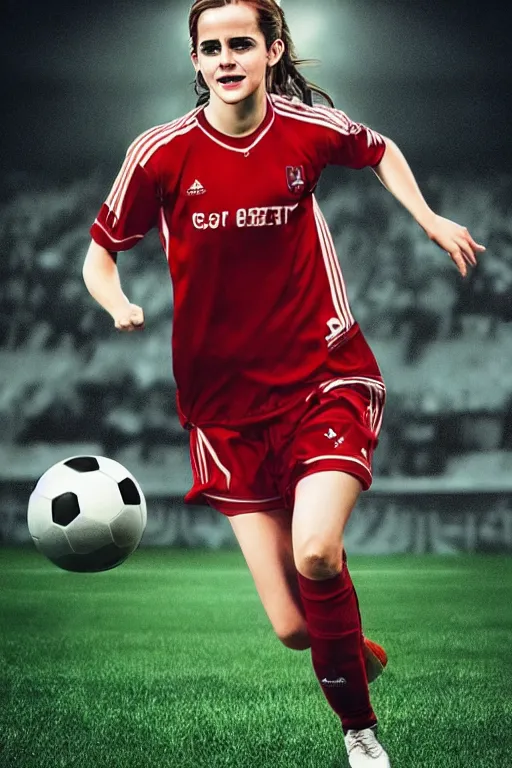 Image similar to a portrait of emma watson as a lokomotiv football player, hyper realistic, highly detailed