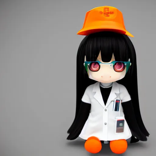 Image similar to cute fumo plush of a girl who is a lab technician, scientist, anime girl, orange lens flare, vray