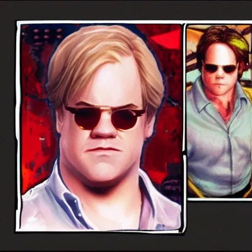 Image similar to portrait of philip seymour hoffman in double dragon video game splash screen