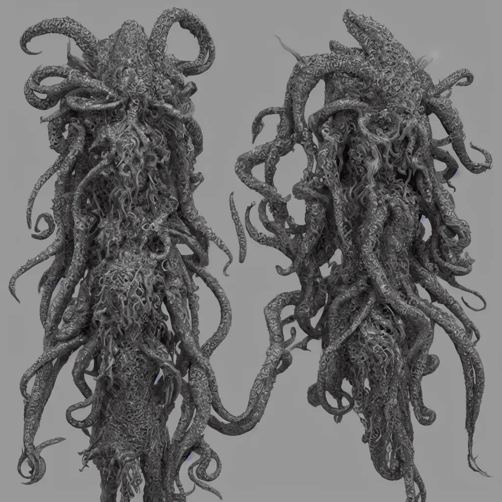 Image similar to a ancient cthulhu goddess, fantasy, intricate, highly detailed, artstation, zbrush, concept art, smooth, octane render sharp focus, full color