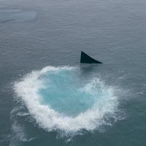 Prompt: conceptual art work of a ocean with shark fins above water