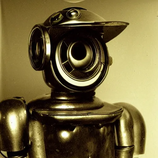 Prompt: portraits of an anthropomorphic steampunk robots by Louis Daguerre