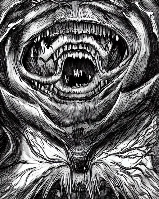 Prompt: A crate with tongue and tooth, terrifying, black and white, fantasy art, monster art, in the style of masami kurumada, illustration, epic, fantasy, intricate, hyper detailed, artstation, concept art, smooth, sharp focus, ray tracing