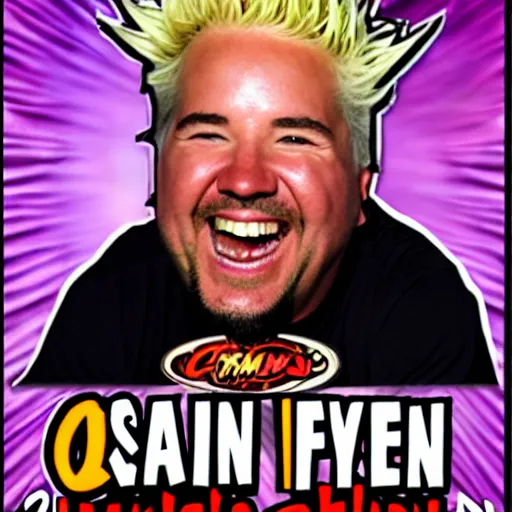 Image similar to crazy eyed demon laughing very hard at a can of spam, guy fieri, the pope, fifty cent