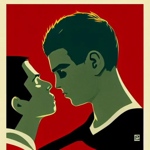 Image similar to poster by tomer hanuka, real lgbt love