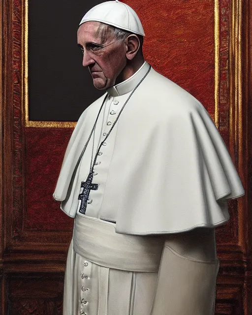 Image similar to highly detailed portait of late pope st. 2 1 savage by craig mullins and frank cadogan cowper and george clausen