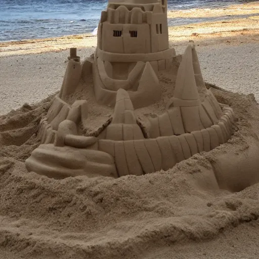 Image similar to a photo of a sand castle, which looks like a spider, trending on artstation