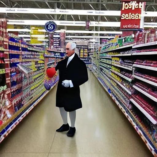 Image similar to professional color photo of George Washington taking a selfie in Walmart, 4k