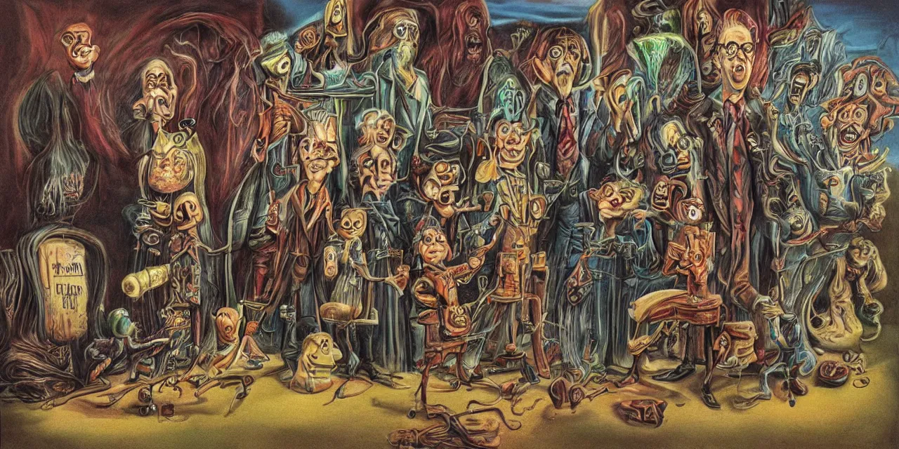 Image similar to surreal image of a family of wizards dali meets r crumb sketch