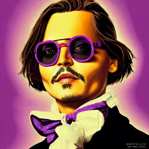 Image similar to portrait of johnny depp without mustache and beard as willy wonka, highly detailed, centered, solid color background, digital painting