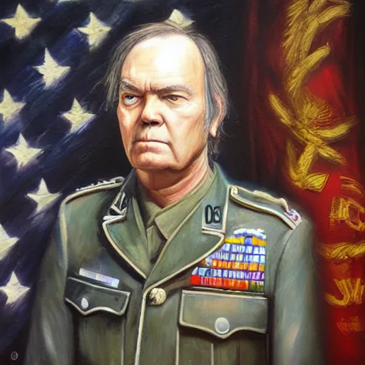 Prompt: “Oil painting of Neil Young as a World War 1 general, 4k”