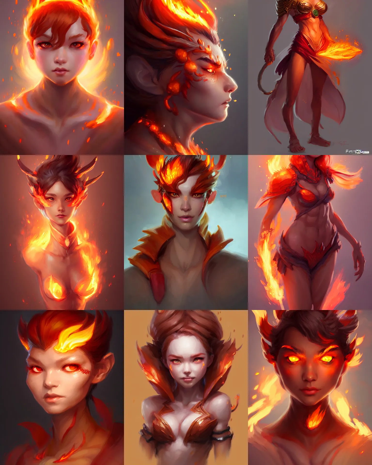 Premium AI Image  female character having water and fire power character  design concept in anime style