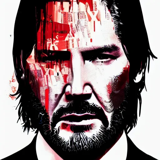 Prompt: john wick, contemporary collage, highly detailed, digital painting, 4 k, hdr, punk, fashion, smooth, sharp focus, art by nick knight, sandra chevrier and john hoyland