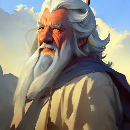 Image similar to greg manchess portrait painting of gandalf as overwatch character, medium shot, asymmetrical, profile picture, organic painting, sunny day, matte painting, bold shapes, hard edges, street art, trending on artstation, by huang guangjian and gil elvgren and sachin teng