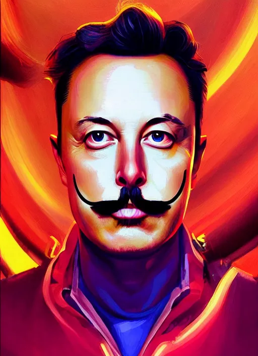 Prompt: symmetry!! portrait of elon musk with a salvador dali moustache intricate, neon lights, highly detailed, digital painting, artstation, concept art, smooth, sharp focus, illustration, art by artgerm and greg rutkowski