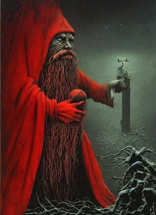 Image similar to santa claus, beksinski, eldritch, apocalypse, creepy creature, horror spooky