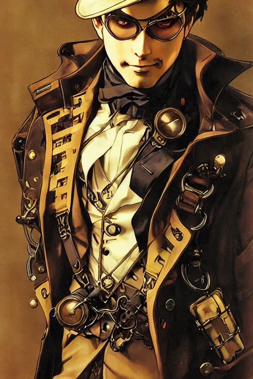 Image similar to attractive man, steampunk, painting by j. c. leyendecker, yoji shinkawa, katayama bokuyo