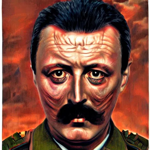 Prompt: Portrait of Igor Ivanovich Strelkov while he is calling for war total mobilization, photo-realistic, color image, 2K, highly detailed, bodyhorror by H.R.Giger, tends to have fractal structure