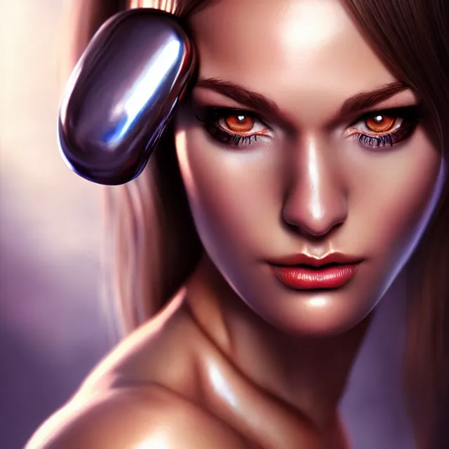 Image similar to muscle girl, chrome, highly detailed, 4 k, hdr, smooth, sharp focus, high resolution, award - winning photo, artgerm, photorealistic