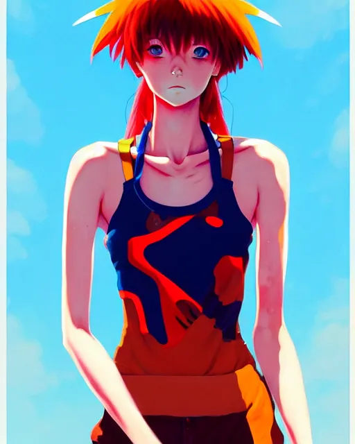 Prompt: a ultradetailed painting of a asuka from evangelion, she is wearing a tank top by conrad roset, greg rutkowski and makoto shinkai trending on artstation