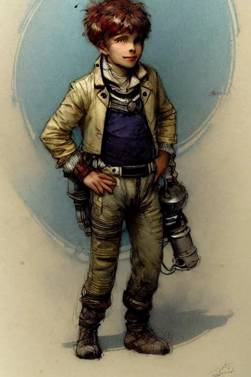 Image similar to ( ( ( ( ( 2 0 5 0 s retro future 1 0 year old boy super scientest in space pirate mechanics costume full portrait. muted colors. ) ) ) ) ) by jean baptiste monge, rudolph belarski!!!!!!!!!!!!!!!!!!!!!!!!