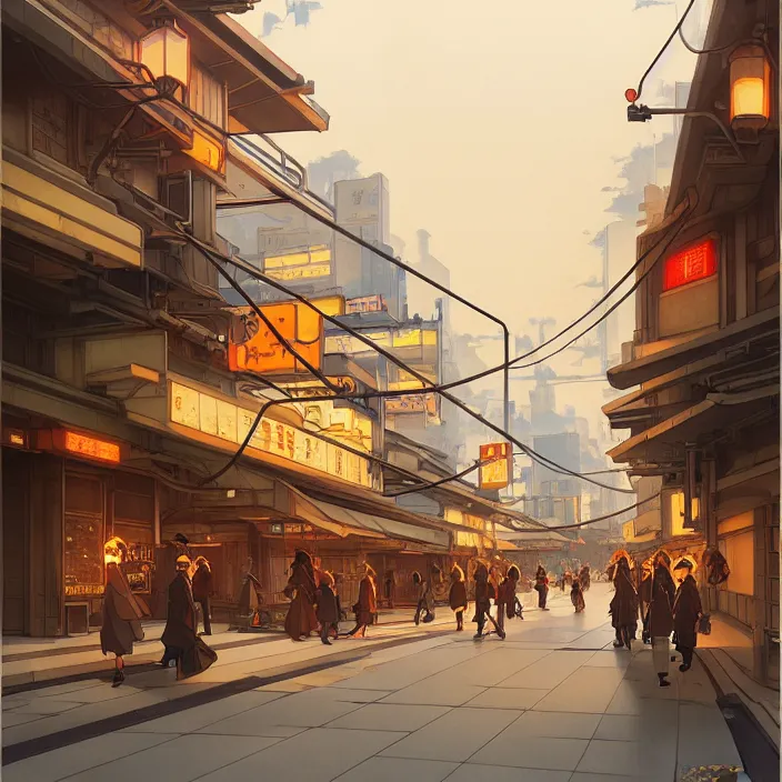 Image similar to empty tokyo, autumn, in the style of studio ghibli, j. c. leyendecker, greg rutkowski, artem