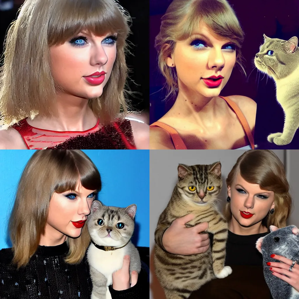 Prompt: Taylor Swift with her scottish fold cat