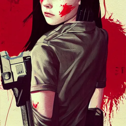 Image similar to Elle Fanning in Resident Evil 2002 picture by Sachin Teng, asymmetrical, dark vibes, Realistic Painting , Organic painting, Matte Painting, geometric shapes, hard edges, graffiti, street art:2 by Sachin Teng:4