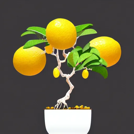 Image similar to bonsai fruit tree with lemons!! but minimalistic concept art by frank stella gilleard james whalen tom, colorful, soft light, trending on artstation, minimalism