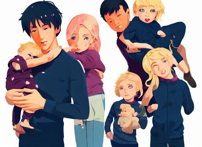 Prompt: a family. a mother, a father, and two children, all with blonde hair. clean cel shaded vector art. shutterstock. behance hd by lois van baarle, artgerm, helen huang, by makoto shinkai and ilya kuvshinov, rossdraws, illustration, art by ilya kuvshinov