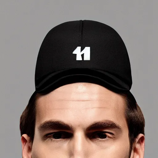 Image similar to a man wearing a yeezy style hat from the year 2 0 4 0, front view, 8 k