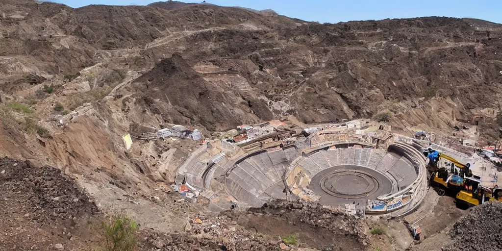 Image similar to mining tailing as coliseum in the city of chuquicamata