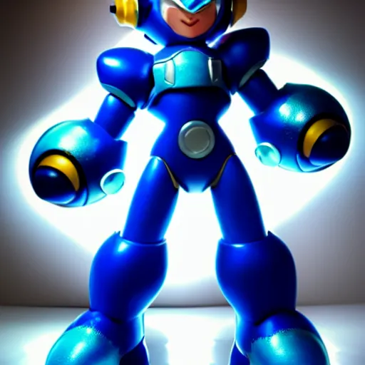 Image similar to a photo of a real megaman, studio lighting, high detail, hyperrealism