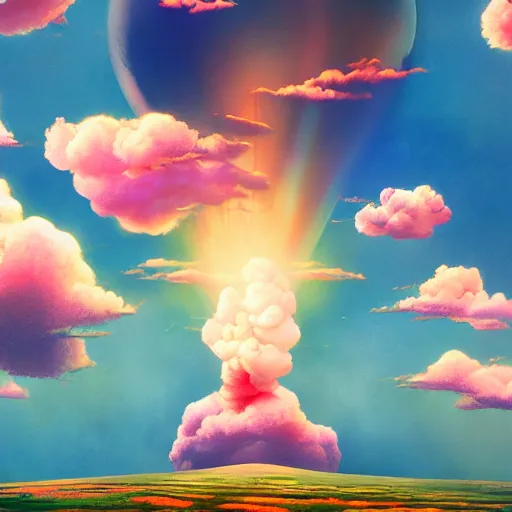 Image similar to puffy clouds, james jean style, drew struzan movie poster, vfx art, unreal engine render, claymation style, colourful, volumetric light, digital painting, digital illustration, dramatic light,