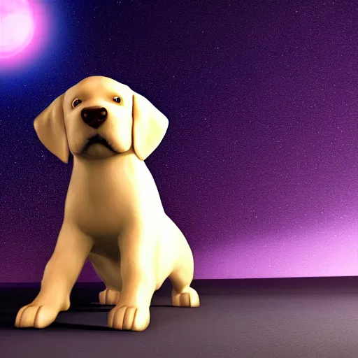 Prompt: render of dog at night, cosmic dog, galaxy coloured dog, rendered in unreal engine, artstation, colourful