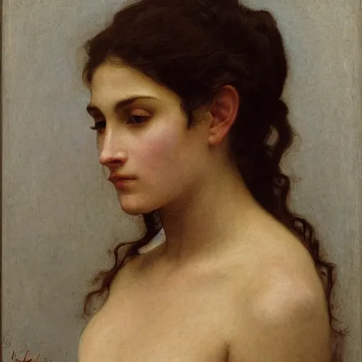 Prompt: frontal portrait of a scifi woman, by bouguereau