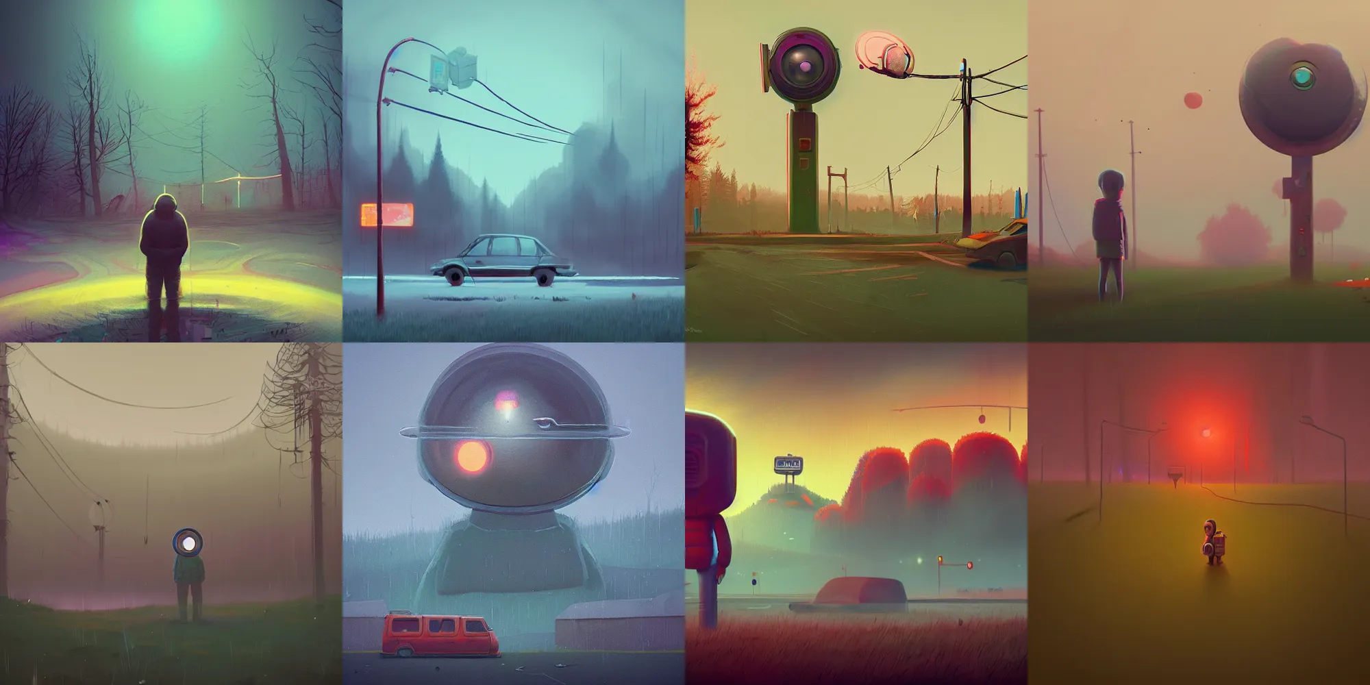 Prompt: Aspect of sadness in the style of Simon Stalenhag, concept art, fisheye lens, vivid colour, trending on artstation