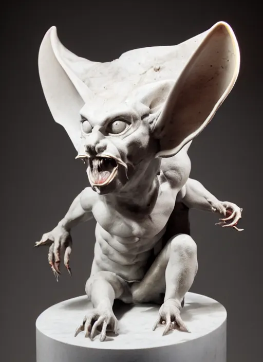 Image similar to sculpture of a vampire bat, made of marble, beautiful studio lighting